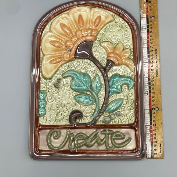 Vintage Enesco Ceramic Wall Plaque "create" Art Nouveau Style - Picture 7 of 7